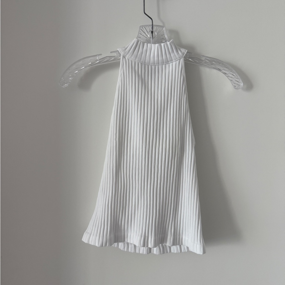 Zara White Ribbed High Neck Tank Top
